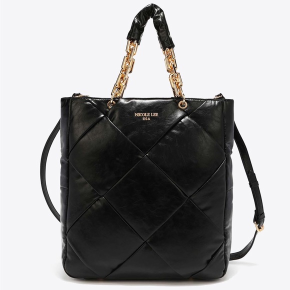 Nicole Lee Handbags - NEW NICOLE LEE Mesmerize convertible quilted vegan leather tote bag in Black